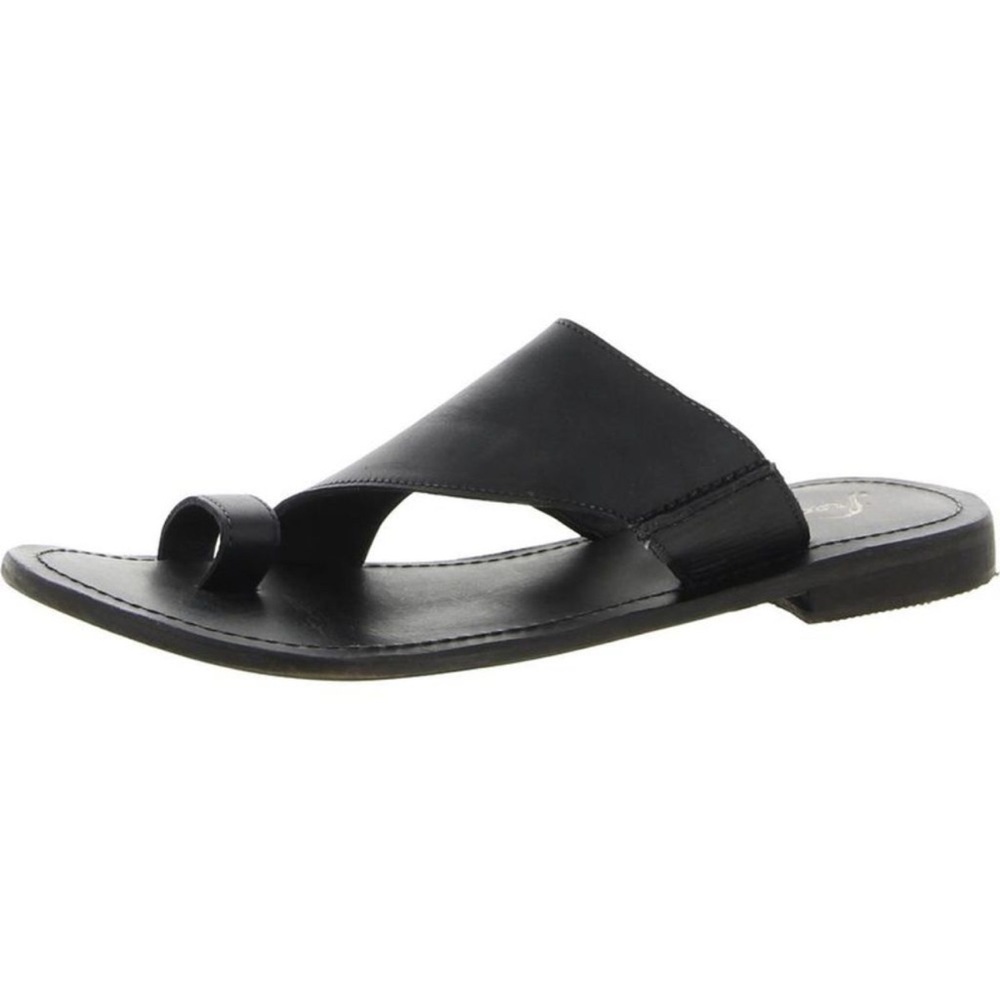 Free People Black Leather Toe-Loop Slide Sandal size 38